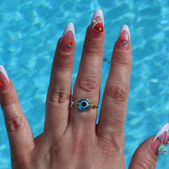 Light Blue Evil Eye Ring | Adjustable Rings | Light Blue | Evil Eye - Picture 1 of 3